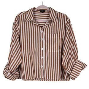 Velvet Heart Modern Boxy Cropped Coastal Tan & White Button Up Top Size XL